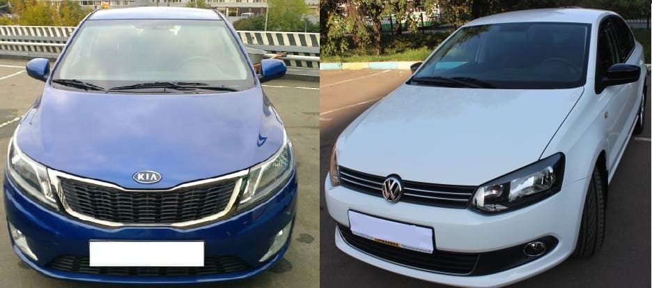 передняя часть Фольксваген Поло и Киа Рио